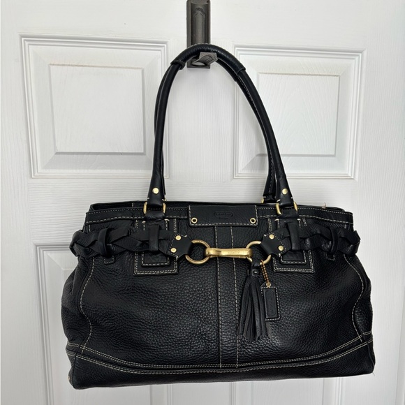 Coach Handbags - COACH - 10531 Hamptons Black pebble W/brass hardware, shoulder, satchel Bag.